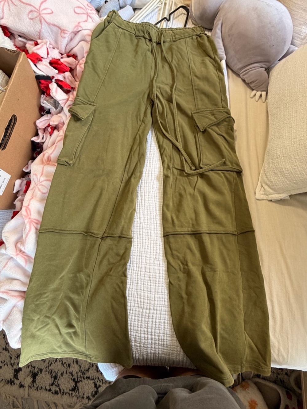 Olive Green Cargo Drawstring Pants